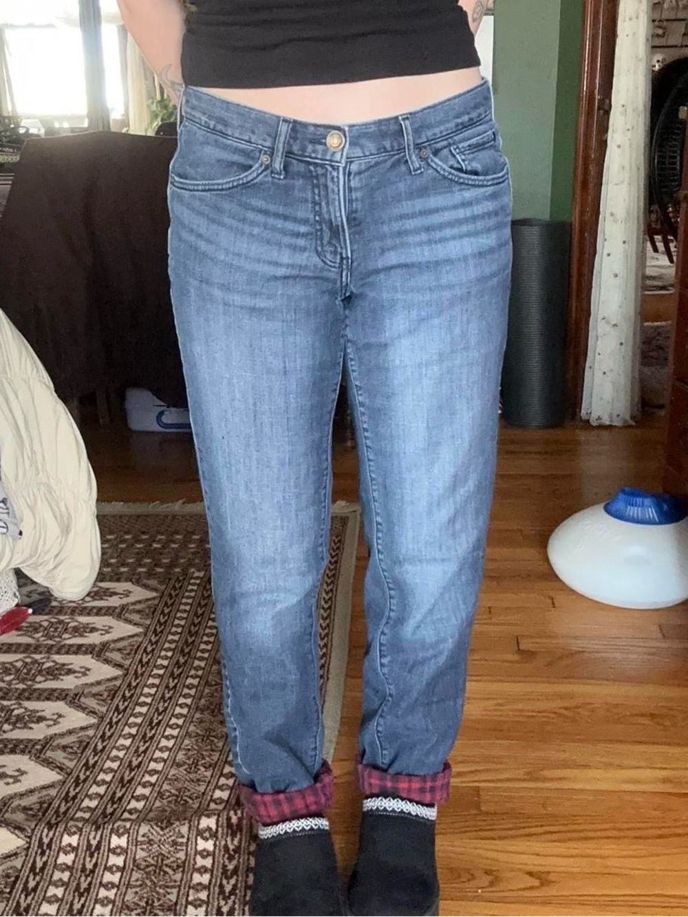 Eddie Bauer Women's Light-Medium Blue  Jeans with flannel lining
